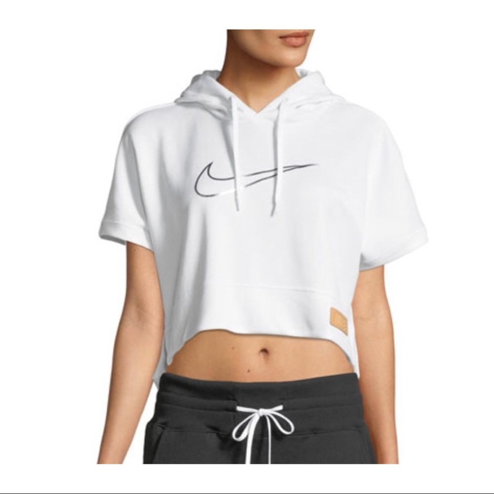 Nike Women’s White Cropped Hooded Sweatshirt Athletic Hoodie
